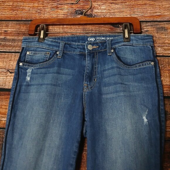 GAP Jeans 29 8 Legging Skimmer Ankle Distressed Shark Bite Raw Hem Striped - Picture 4 of 9